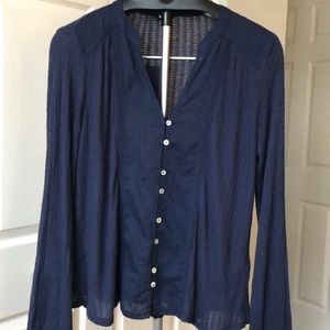 Lucky Brand V Neck Long  Sleeve Front Button Up Top Sz M